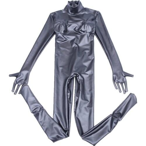 Hot Sexy Seperate Fingers Pantyhose Bodycon Jumpsuit Faux Oil Latex PU Leather Catsuit Cosplay Tights Bodysuit Overalls Zentai