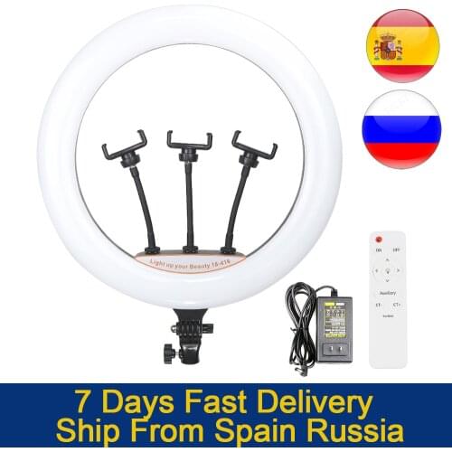 18inch Photo Studio LED Ring Light Photography Lamp Set EU US Plug RGBW Ringlight With 3 Phone Holder Remote Control (No Tripod)