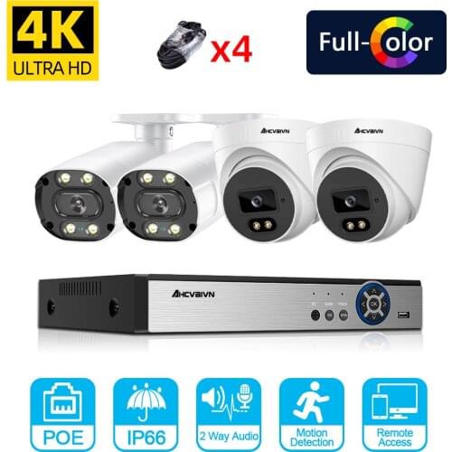 8MP POE Dome Camera Set Indoor Color Night Vision CCTV Security Video Surveillance Camera System Kit 4K 4CH POE NVR Kit 4Channel