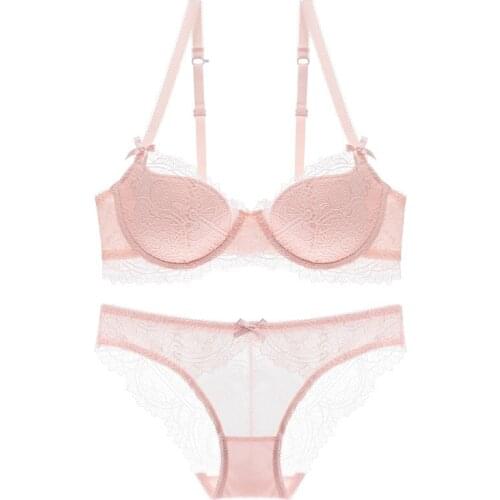 Sexy Lace Bra Deep v gathered lingerie comfortable thin Cotton Cup Bra set