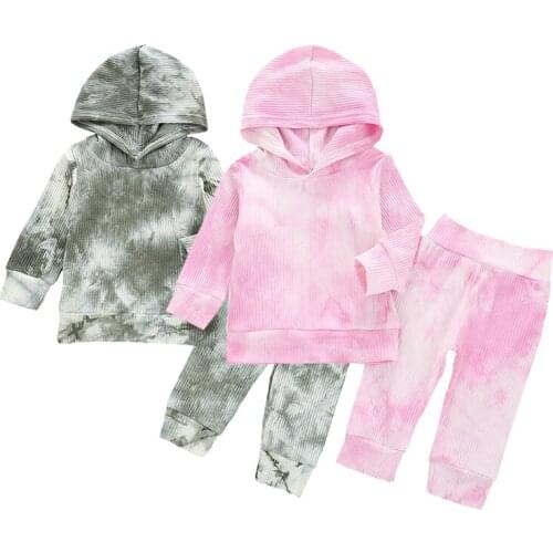 12M-4Y toddler baby boy giel clothes sets autumn new tie-dye girls boy hooded long-sleeved blouse pants suit Childrens clothing