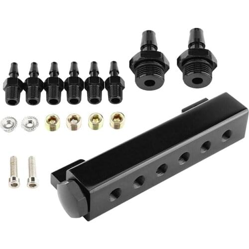 Aluminum Alloy 6 Port 1/8 NPT Vacuum Manifold Kits - Anodized BLACK