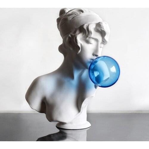CREATIVE LIGHT LUXURY NORDIC ART DESIGN BLUE BUBBLE WHITE GIRL STATUE HEAD DECORATION RESIN CRAFTS SIMPLE HOME DECORATION