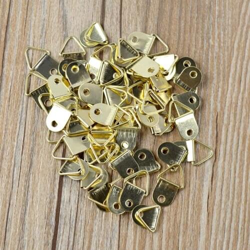 50Pcs Metal Triangle D Ring Photo Picture Frame Wall Mount Golden Hook Hanger