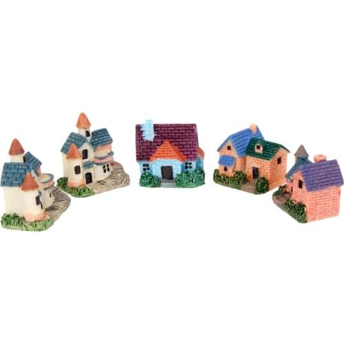 5Pieces Miniature Bonsai DIY Resin Crafts Terrarium Figurine Fairy Garden Ornament Vintage Retro European Villa Decor