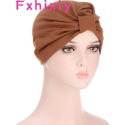 Fashion Solid Women Cotton Turban Hat Beading India Caps Elastic Muslim Hat Chemo Cap Headwraps Soft Female Muslim Accessories