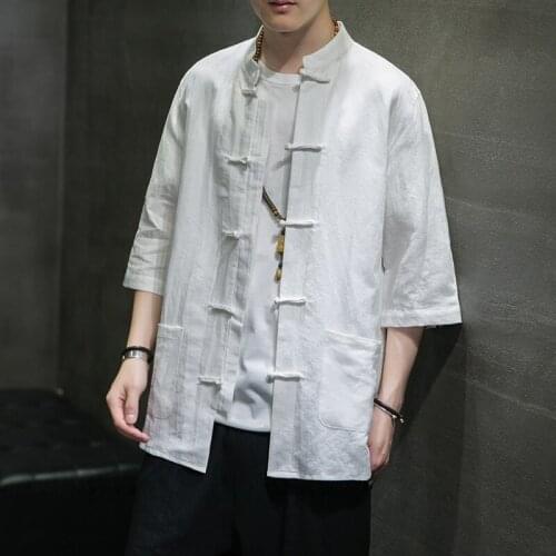 5Xl Men Tang Suit Chinese Style Short Sleeve Fashion Shirt Solid Color Jacket Traditional Kungfu Hanfu Men Shirt Plus Size 31031