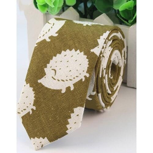 5 Colors Men Slim Flax Tie Casual Linen Neck Tie Hedgehog Boat Bear Whale Ties Student Skinny Designer Fashion Man Tie