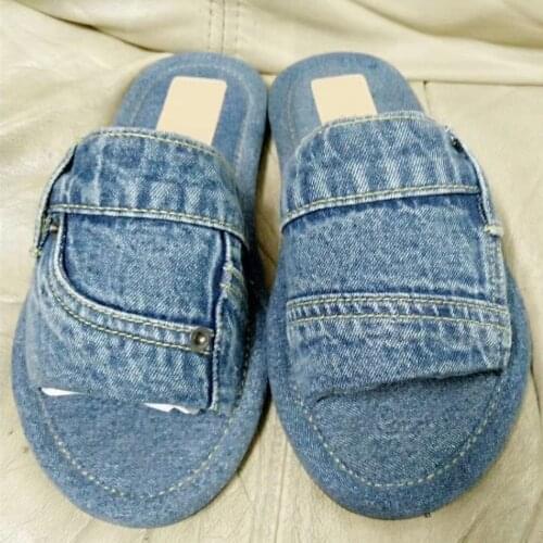 Cowboy Mules Shoes Women Genuine Leather Slippers New Womens Loafers Flats Rabbit Fur Lazy Woman Shoes Flat Slides Casual 2021