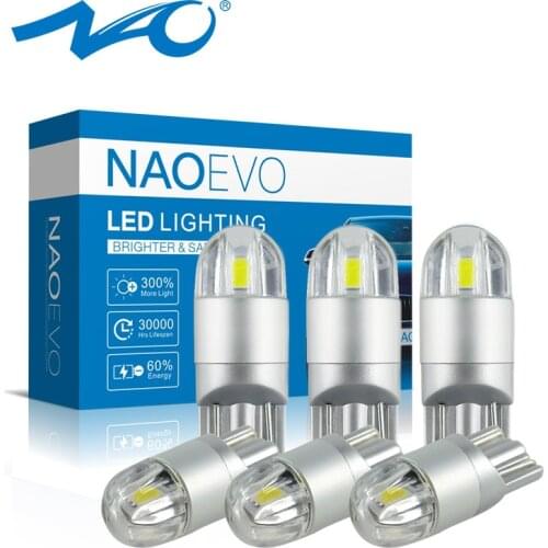 NAO 6x T10 W5W 194 3030 LED Bulb 12V 5W5 WY5W Car Lights 168 Turn Side License Plate Motorcycle Auto Parking Clearance Lamp