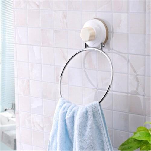 New Quality Stainless Steel Towel Bar Rack Round Bathroom Wall-mounted Towel Polished Rack Holder Suction Cup Bathroom Organizer
