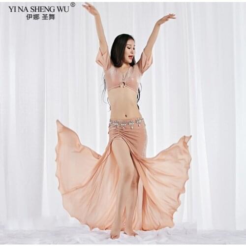 New Women Belly Dance Wear Velvet Clothes Long Skirt Bellydance Costume 2Pcs Set Top and Skirt Dance Practice Clothing Suit