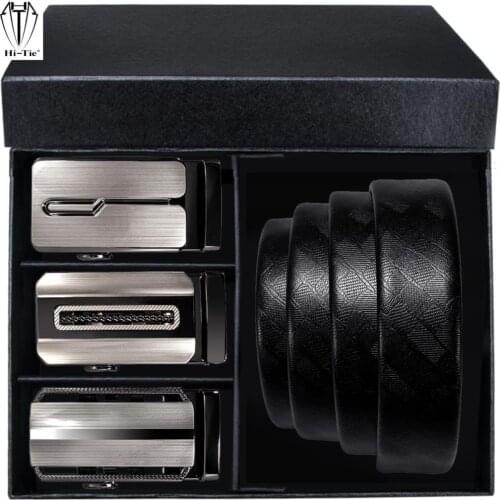 Formal Black Genuine Leather Belt For Men Boxed Mens Belts Classic Automatic Buckles Ratchet Waistband Dress Jeans Suit Belt XXL