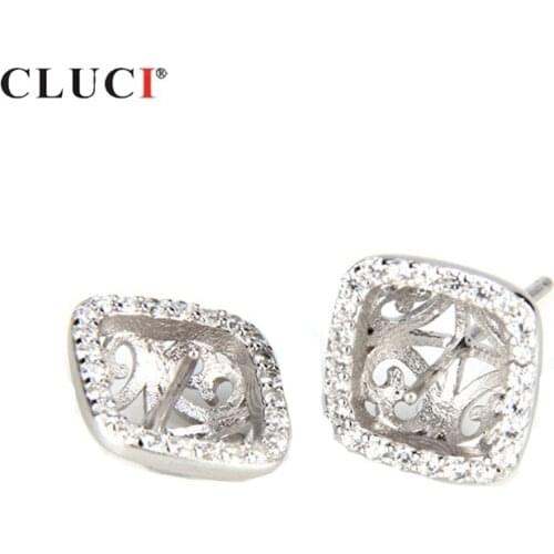 CLUCI 925 Sterling Silver Stud Earrings for Women Wedding Jewelry Silver 925 Pearl Earrings Mounting Zircon Earrings SE026SB