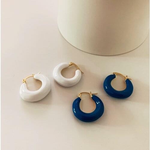 ZN Vintage Irregular C Shape Circle Dripping Oil Metal Geometric Hoop Earrings Enamel Earrings For Women Jewelry Gift