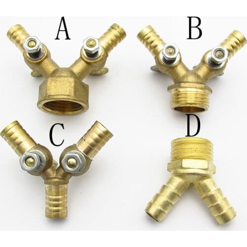 8mm 10mm Hose Barb x 1/2" BSP Male Female Thread 3 Way Brass Ball Valve Pipe Fitting Connector Adapter