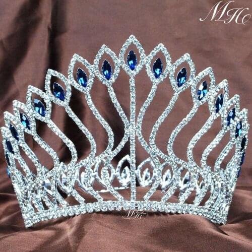 Fabulous Wedding Bridal Contoured Tiaras Blue Rhinestones Crowns Clear Crystal Diadem Pageant Party Prom Hair Accessories