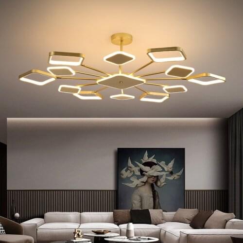 Modern Chandelier Lighting For Living Dining Room Bedroom Kitchen Golden Square Creativity Hanging Ceiling Lamps Indoor Fixture