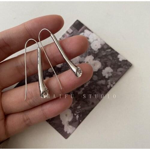 SRCOI Simple Long TearDrop Zircon Geometric Strip Drop Earrings For Ladies Elegant Luxury Metal Dangle Threader Hook Earrings
