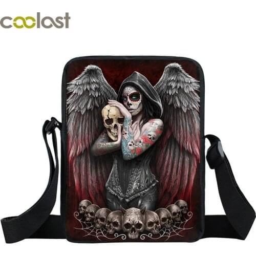 Dark Gothic Angel Skull Mini Messenger Bag Girls Ladies Shoulder Bags Grim Reaper Punk Women Cross Bag Girls Satchel Bookbag