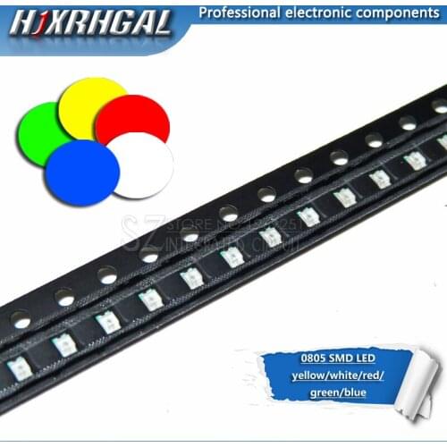 100pcs 0805 SMD LED diodes light yellow red green blue White new and original hjxrhgal