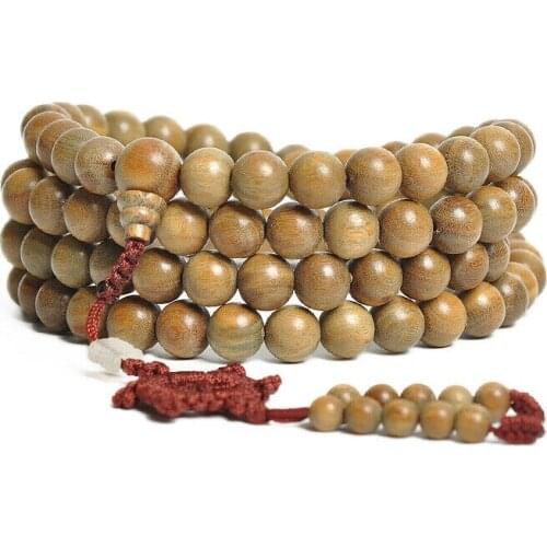 Tibetan Buddhism 108 Green Sandalwood Prayer Bead Wheel Mala Necklace