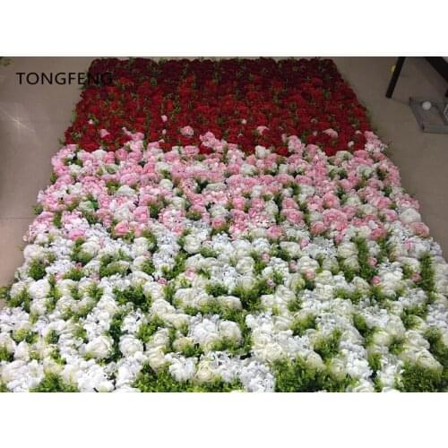 TONGFENG Mixcolor Wedding 3D gradient discolortion flower wall Artificial silk rose wedding backdrop decoration flower runner