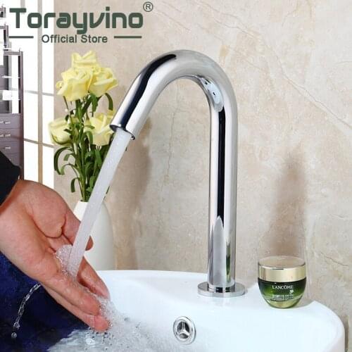 Torayvino Sensor Faucet Deck Mounted Bathroom Basin Sink Faucet Cold & Hot Hand Touch Tap Automatic Inflated Sensor Faucet Crane