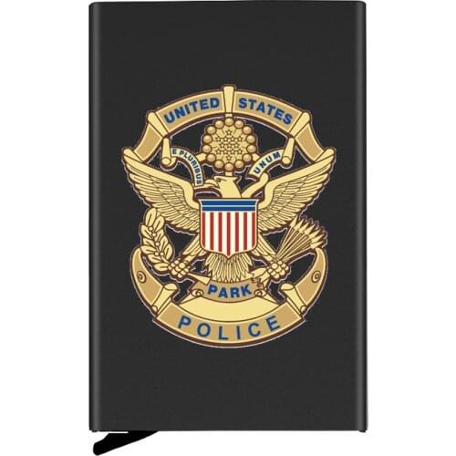 High Quality United States Police Badge Automatic Pop Up Credit Card Holder Cover Rfid Aluminum Pocket Wallet