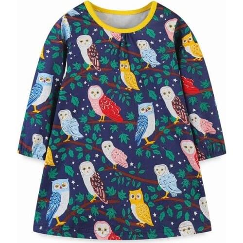 AOSTA BETTY Autumn Winter Skirt Long Sleeve Girl Tree and Owl Pattern Clothes Round neck Children Casual Dresses 2-7years