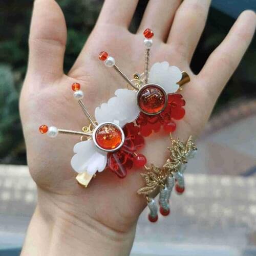 2 pcs Ancient Red Butterfly Hair Clips Tessal Hanfu Gril Hair Acceaaory Jewelry Handmade Hair Clip
