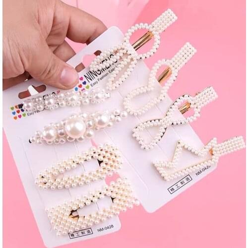 2/4/8pcs/Set Women Girls Elegant Full Pearls Geometric Hair Clips Sweet Hair Ornament Hairpin Barrette Headband Hair Accessories