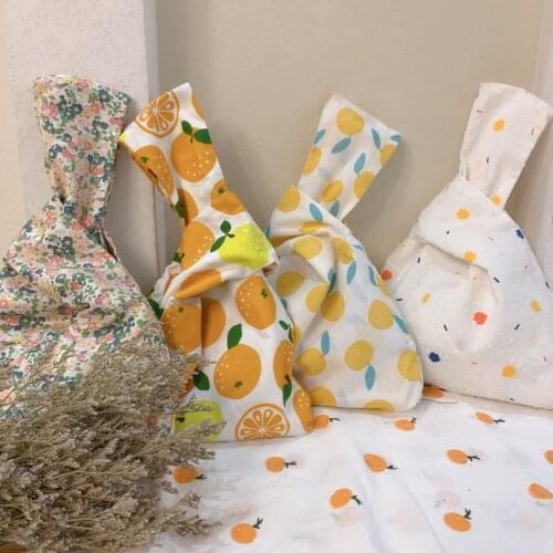 Ladies Bar Knot Cloth Handbag Japanese Style Sweet Wrist Handbag Womens Coin Purse Mobile Phone Tote Bags