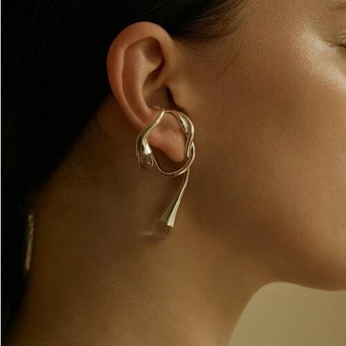 TIMEONLY Unique Design Twisted Pearl Earrings for Women Mujer Gold Color Alloy Irregular Geometric Clip Earrings Elegant Jewelry