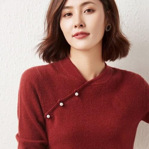 2021 Autumn/Winter Women Pullovers Cheongsam Tops 100% Wool Sweaters Hot Sale Chinese Style Clothing 7Colors Clothes