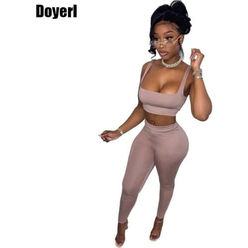 Casual Solid Sportswear Two Piece Sets Women Outfits Summer Tracksuit Set High Waist Stretchy Crop Top Leggings Matching Sets