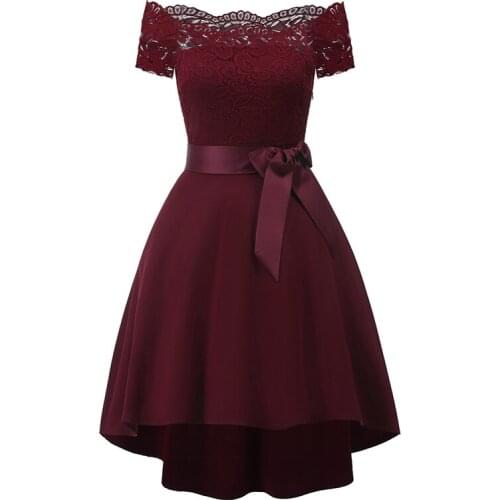 Women Formal Lace Chiffon Dress Sexy Off shoulder Prom Evening Party Woman Dress Elegant Ladies fashion Solid Belted Dresses