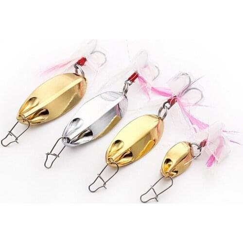 1pcs 5/10/15 Metal Jig Spinner Spoon Fishing Jigging Lure Hard Baits Sequins With Feather Treble Hook Fishing Accessories