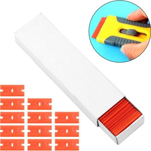 100pcs Double Edged Plastic Razor Blade Car Wrap Sticker Squeegee Lable Clean Razor Glue Remover Window Glass Clean Scraper