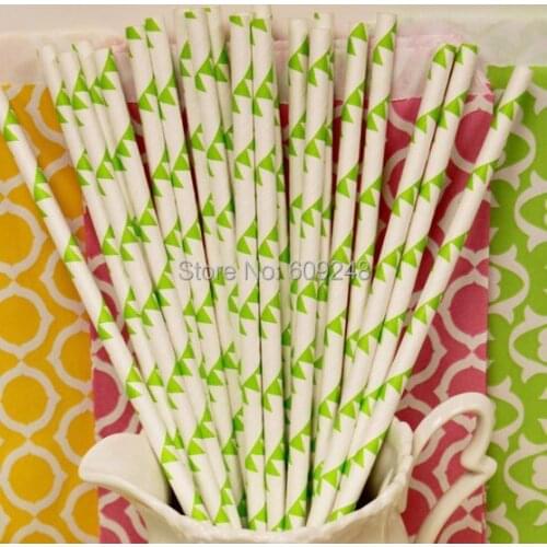 100pcs Mixed Colors Lime Green Bunting Flags Print Paper Straws,Pretty Decorative Vintage Party Paper Drinking Straws in Bulk