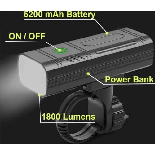 5200mAh Bicycle LED Light Bike Headlight Type-C Rechargeable Flashlight For Bicycle Waterproof Cycling Accessories as Power Bank