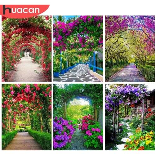 HUACAN 5d Diamond Painting Nature DIY Mosaic Garden Full Square Diamond Embroidery Cross Stitch Landscape Wall Art Handicraft