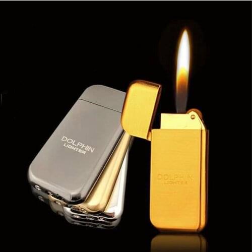 Butane Gas Open Flame Lighter Metal Body Ultra-Thin Grinding Wheel Cigarette Lighter Cigarette Lighter Accessories Small Gifts