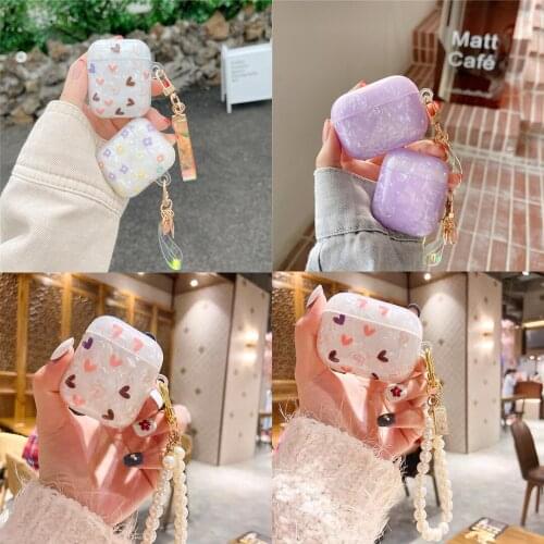 Cute Flower Colorful Pearl Keychain For AirPods 1 2 Pro3 Headphone Case Purple Wireless Bluetooth Earphone Charging Box Cover