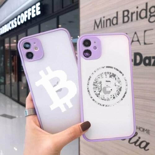 Bitcoin Phone Case For iPhone 12 11 Mini Pro XR XS Max 7 8 Plus X Matte transparent Purple Back Cover