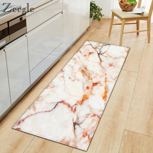 Zeegle Long Floor Mat Carpet for Living Room Marble Printed Entrance Doormat Kitchen Bathroom Anti-slip Rug Polyester Carpet