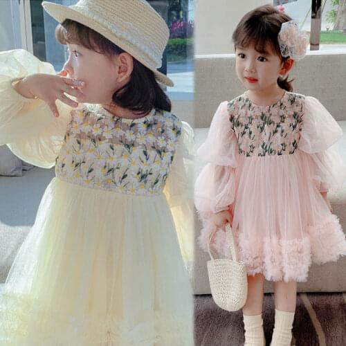 Baby Girl Birthday Party Dress Spring Gauze Fairy Children Princess Embroidery Dresses For 2-6 Years Old Formal Girl Wear