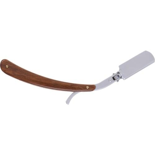 Mens Vintage Wooden Handle Folding Zinc Alloy Barber Shaving Straight Razor with Storage Box