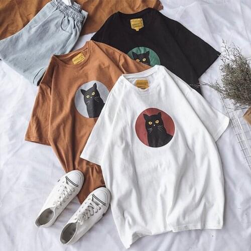 Cats Cartoon Cotton Cute Short-sleeve Womens T-shirt Female Summer Harajuku Fashion Couple Plus Size M-3XL Casual New Tops Tee