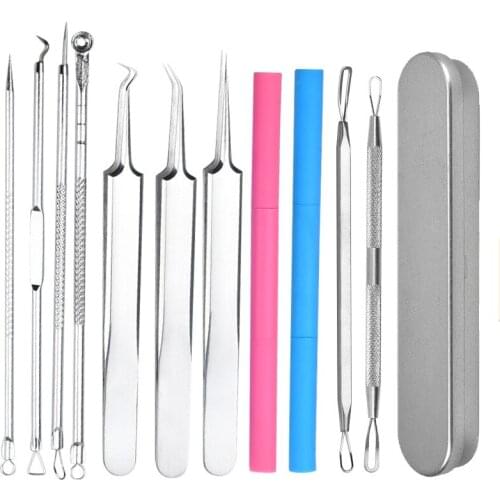 11Pcs/Set Stainless Steel Blackhead Comedone Acne Blemish Extractor Remover Face Skin Care Pore Cleaner Needles Remove Tools